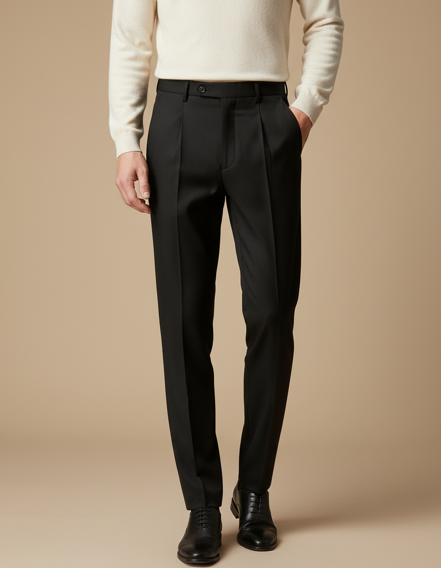 Pantalon À Pince Noir Droit Élégant Homme - Polyester