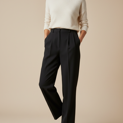 Pantalon À Pince Noir Ample Décontracté Élégant Femme - Gabardine