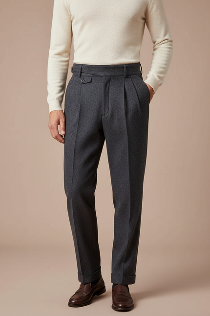 Pantalon À Pince Gris Anthracite Laine Plissé Homme