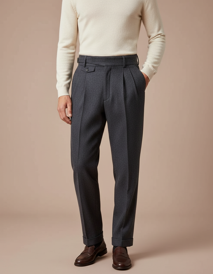 Pantalon À Pince Gris Anthracite Laine Plissé Homme