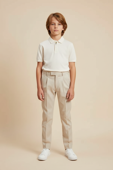 Pantalon À Pince Beige Plissé Décontracté Enfant - Gabardine