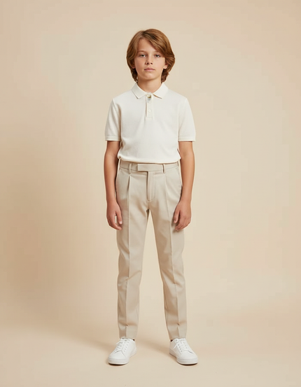 Pantalon À Pince Beige Plissé Décontracté Enfant - Gabardine