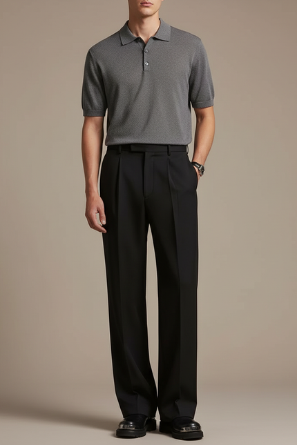 Pantalon À Pince Noir Droit Fluide Élégant Homme - Laine