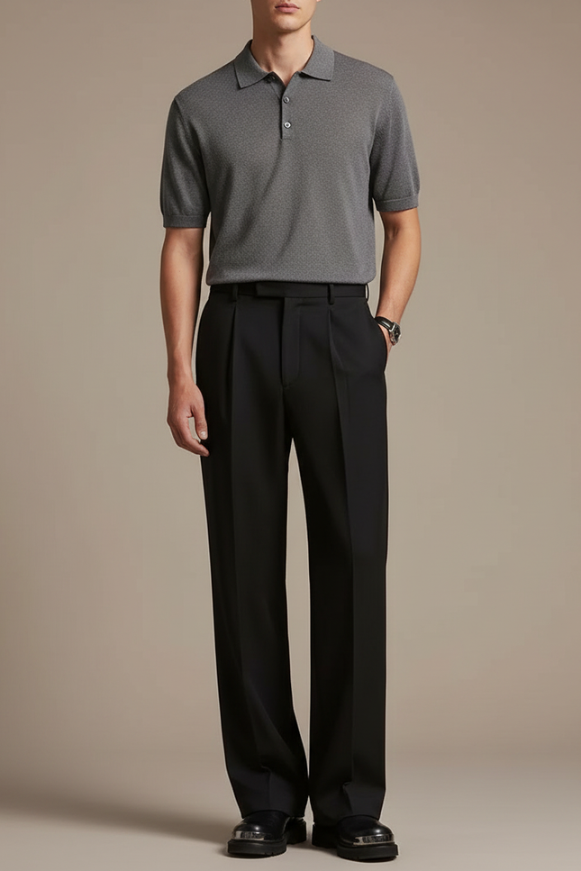 Pantalon À Pince Noir Droit Fluide Élégant Homme - Laine