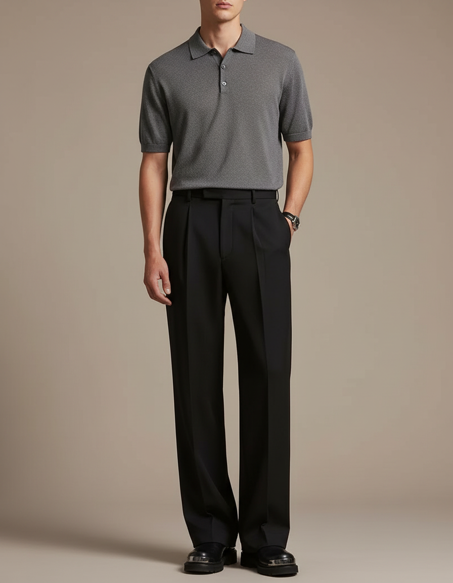 Pantalon À Pince Noir Droit Fluide Élégant Homme - Laine