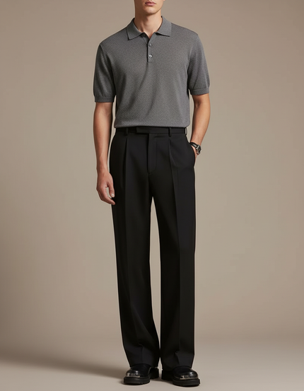 Pantalon À Pince Noir Droit Fluide Élégant Homme - Laine