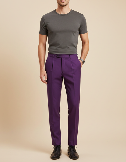 Pantalon À Pince Violet Plissé Élégant Homme - Gabardine