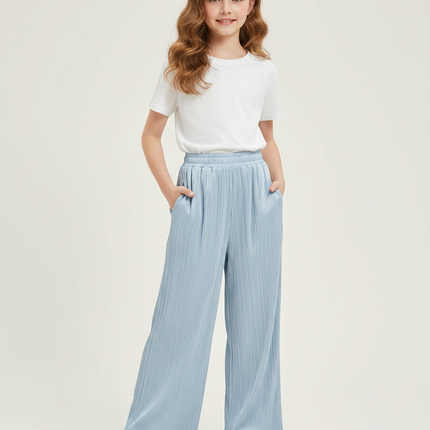 Pantalon À Pince Bleu Ciel Plissé Ample Enfant - Polyester