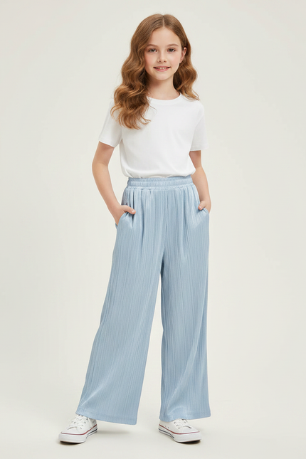 Pantalon À Pince Bleu Ciel Plissé Ample Enfant - Polyester