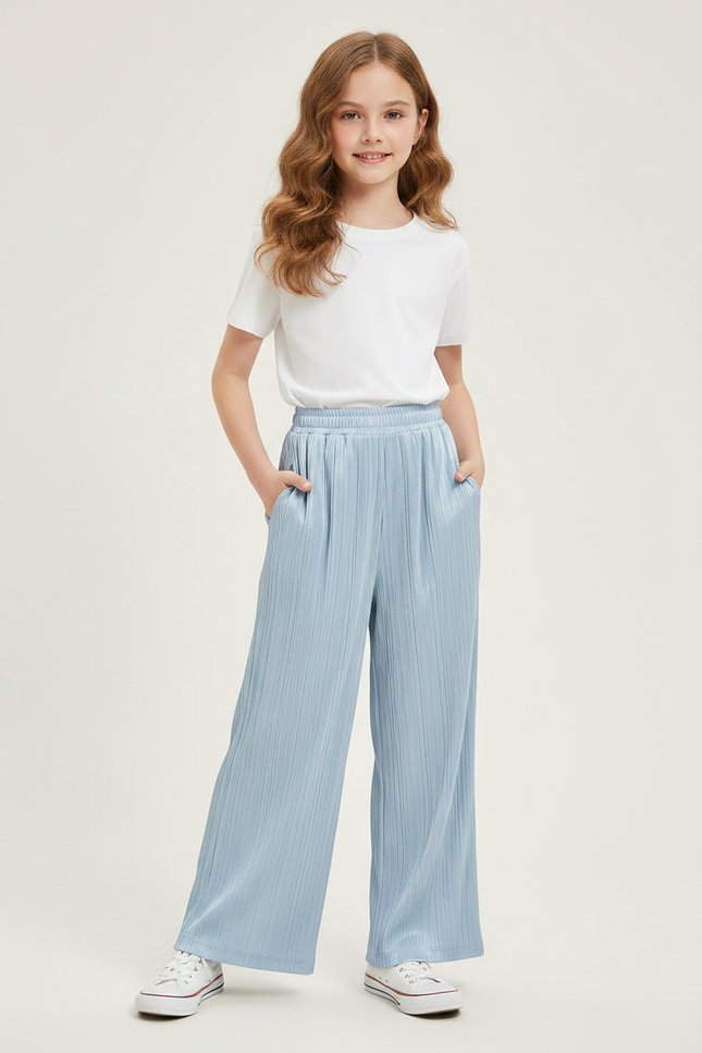 Pantalon À Pince Bleu Ciel Plissé Ample Enfant - Polyester