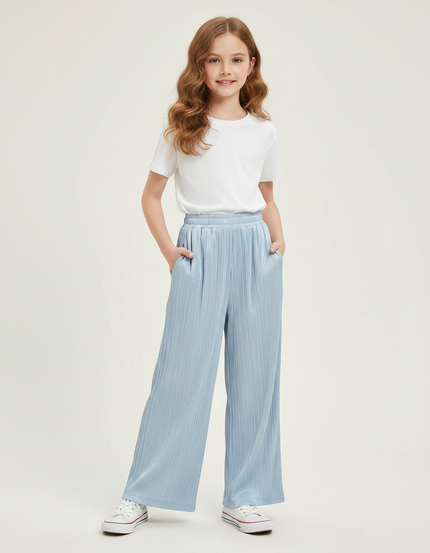 Pantalon À Pince Bleu Ciel Plissé Ample Enfant - Polyester
