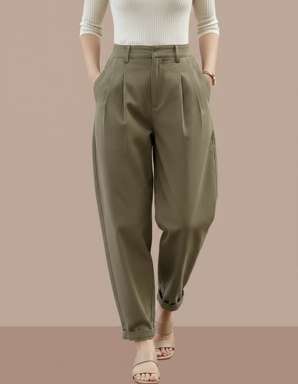 Pantalon À Pince Kaki Plissé Harem Décontracté Femme - Toile