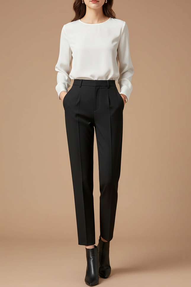 Pantalon À Pince Noir Taille Haute Slim Femme - Polyester