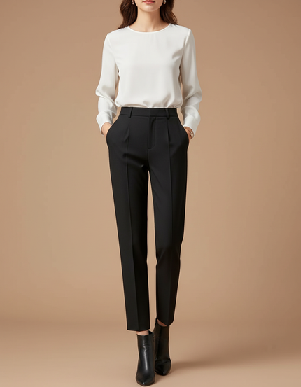 Pantalon À Pince Noir Taille Haute Slim Femme - Polyester