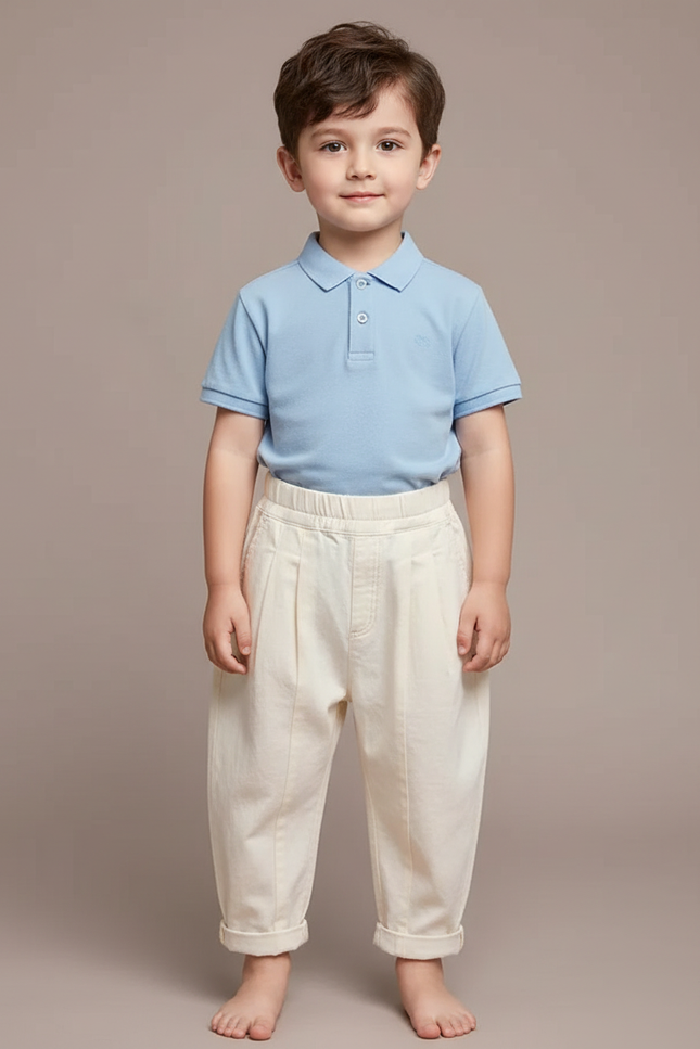 Pantalon À Pince Écru Ample Coton Enfant Décontracté - Beige