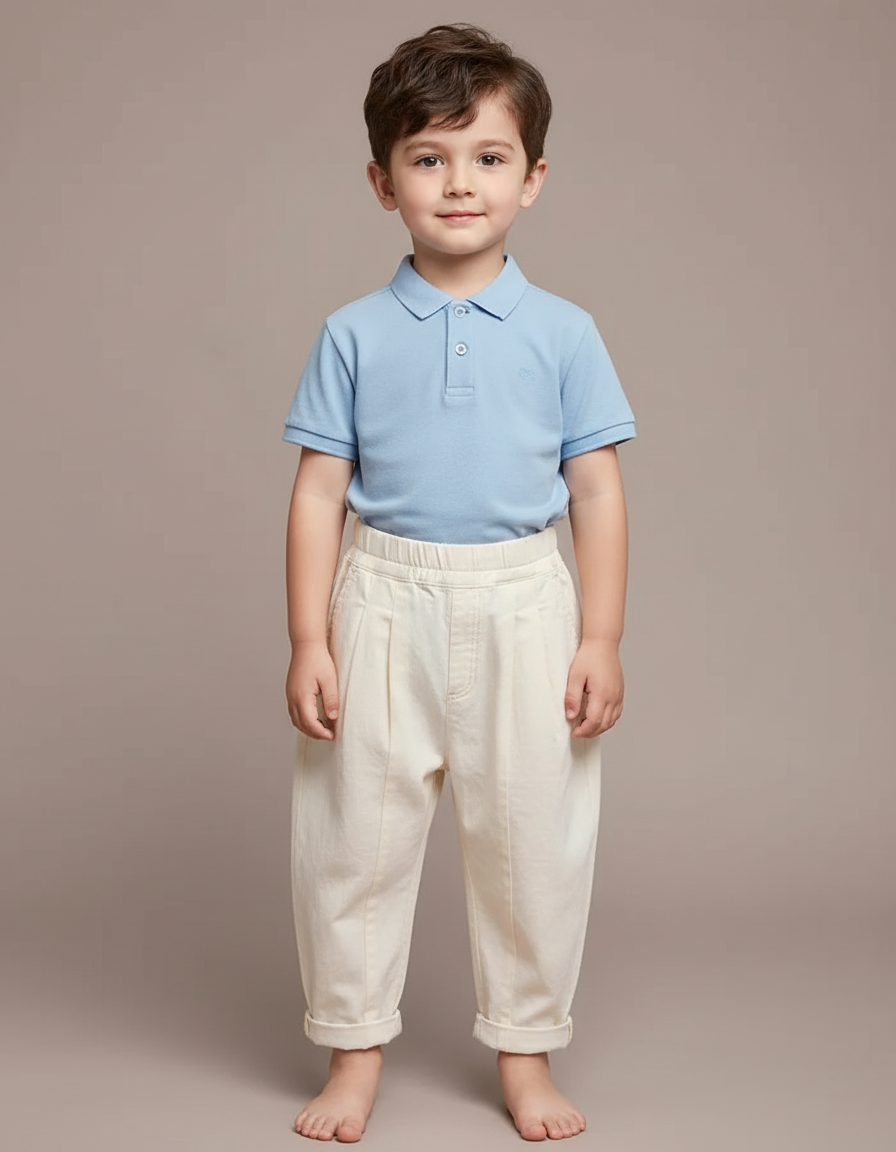 Pantalon À Pince Écru Ample Coton Enfant Décontracté - Beige