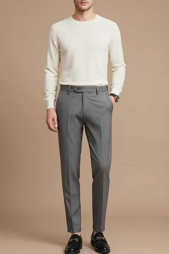 Pantalon À Pince Gris Slim Habillé Homme - Gabardine