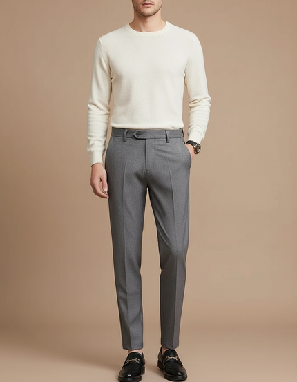 Pantalon À Pince Gris Slim Habillé Homme - Gabardine