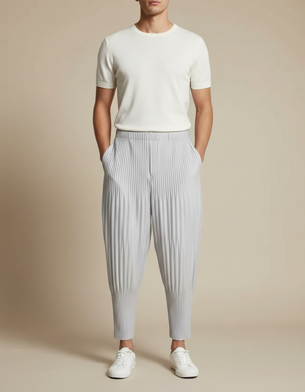 Pantalon À Pince Plissé Gris Décontracté Ample Homme - Polyester