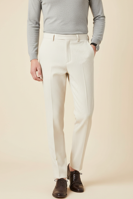 Pantalon À Pince Crème Motif Slim Élégant Homme - Beige Laine