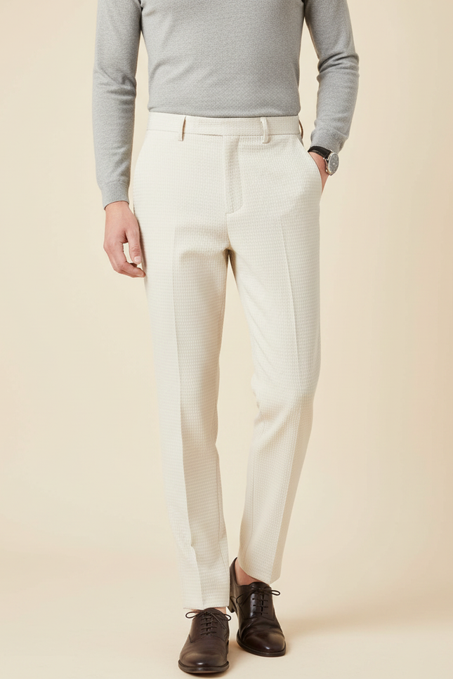 Pantalon À Pince Crème Motif Slim Élégant Homme - Beige Laine