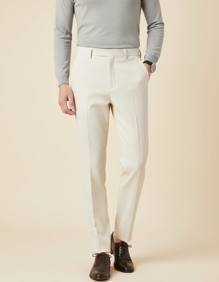 Pantalon À Pince Crème Motif Slim Élégant Homme - Beige Laine