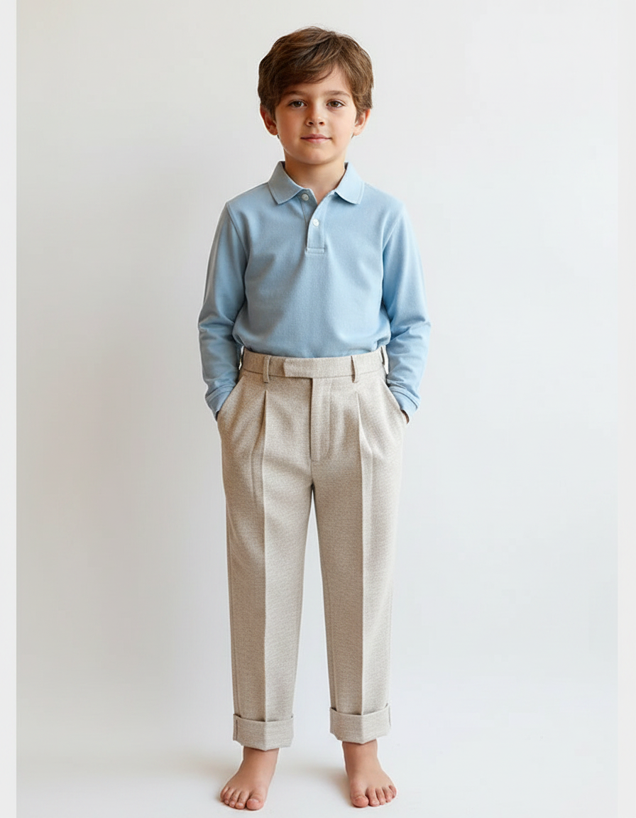 Pantalon À Pince Beige Plissé Garçon Élégant - Laine