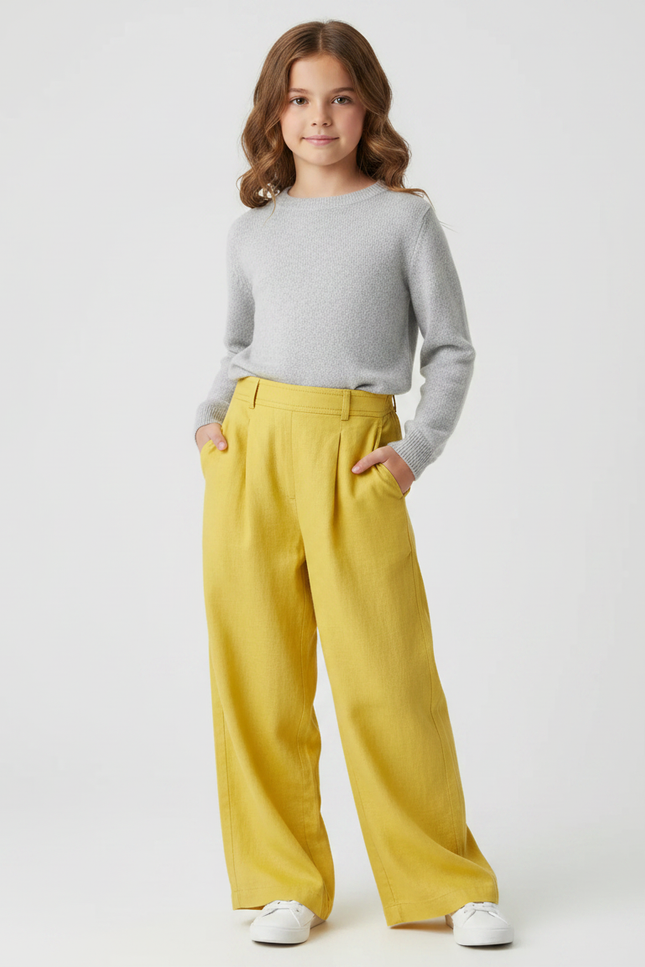 Pantalon À Pince Jaune Lin Ample Fille