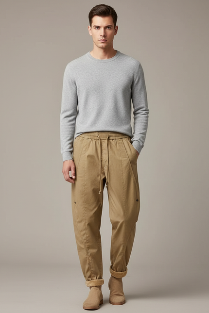 Pantalon À Pince Kaki Coton Décontracté Homme - Gabardine