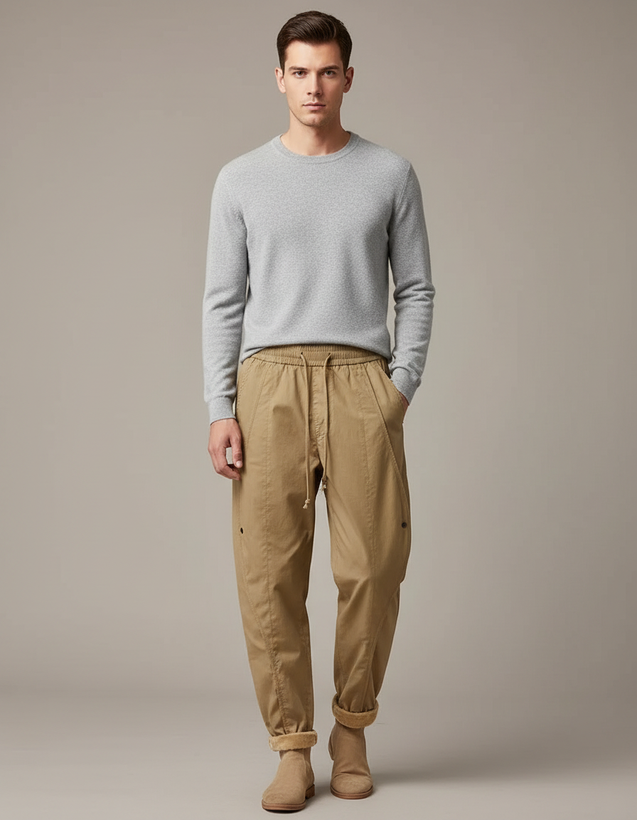 Pantalon À Pince Kaki Coton Décontracté Homme - Gabardine