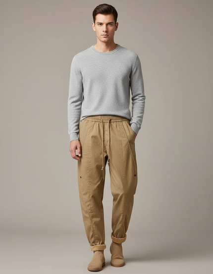 Pantalon À Pince Kaki Coton Décontracté Homme - Gabardine