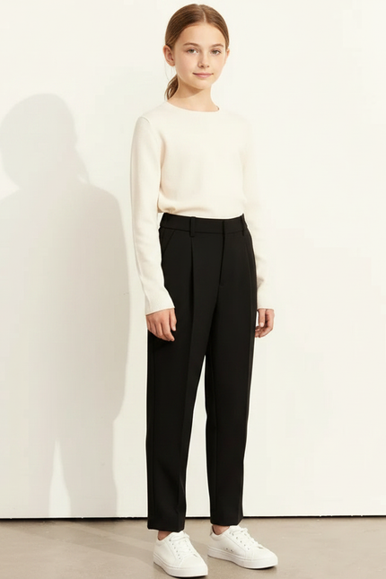 Pantalon À Pince Noir Droit Taille Haute Élégant - Polyester