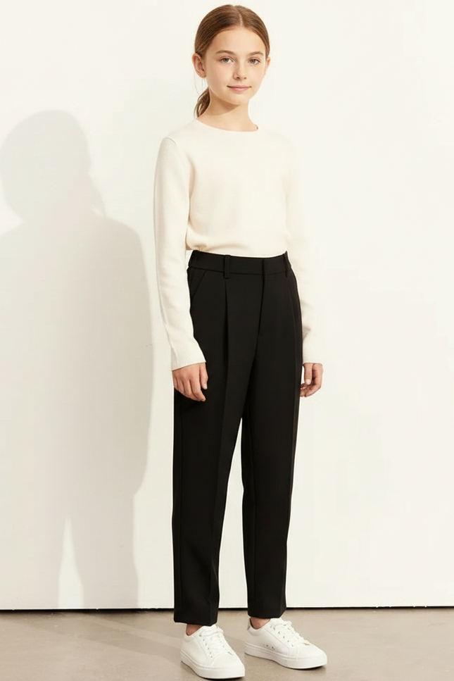 Pantalon À Pince Noir Droit Taille Haute Élégant - Polyester