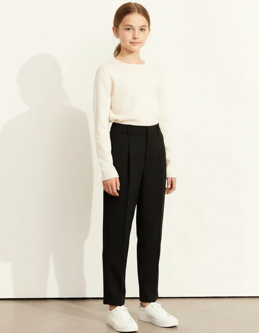 Pantalon À Pince Noir Droit Taille Haute Élégant - Polyester