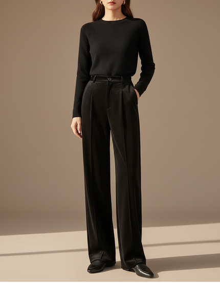 Pantalon À Pince Noir Velours Ample Élégant Femme