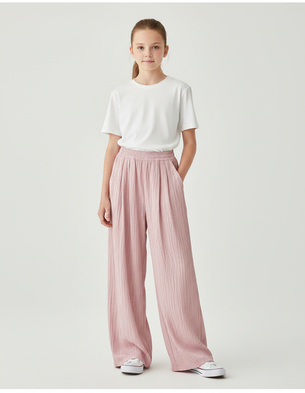 Pantalon À Pince Rose Plissé Ample Fluide Fille - Polyester