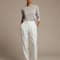 Pantalon À Pince Blanc Plissé Taille Haute Élégant Femme - Gabardine