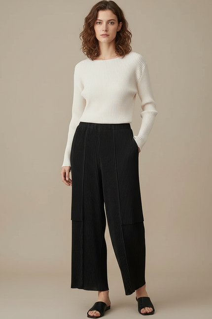 Pantalon À Pince E739 - Noir Polyester