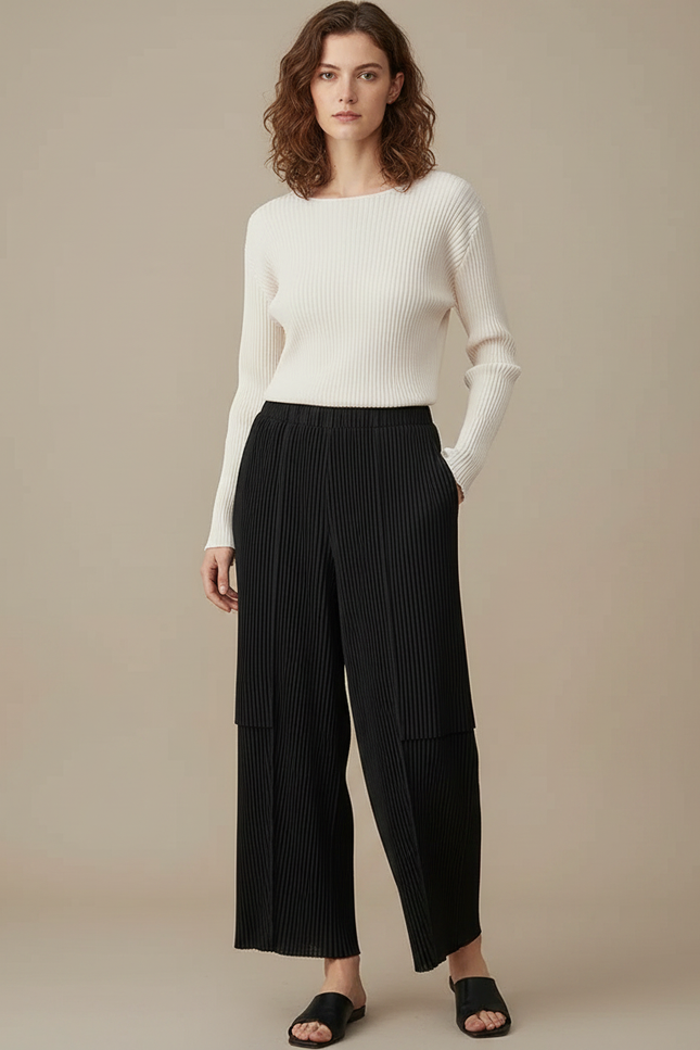 Pantalon À Pince E739 - Noir Polyester