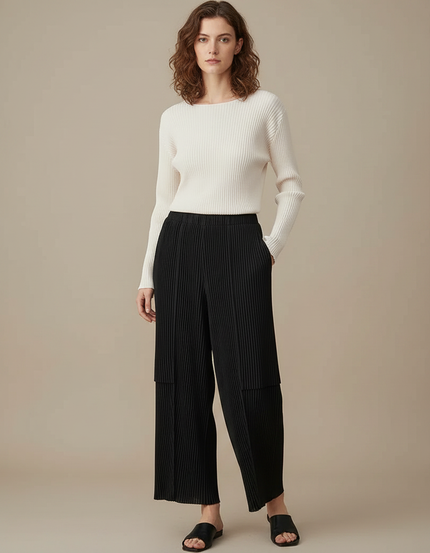Pantalon À Pince E739 - Noir Polyester