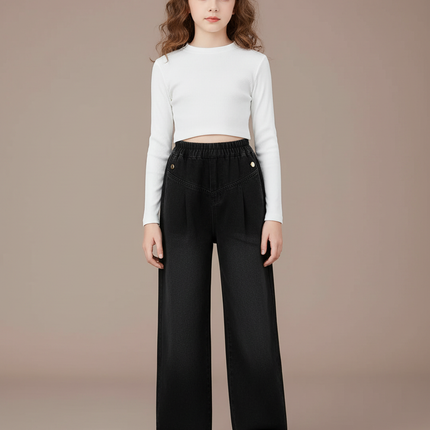 Pantalon À Pince Noir Ample Denim Enfant Décontracté - Jean