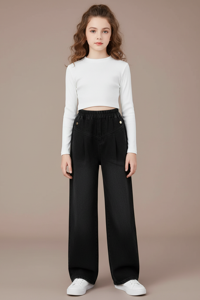 Pantalon À Pince Noir Ample Denim Enfant Décontracté - Jean