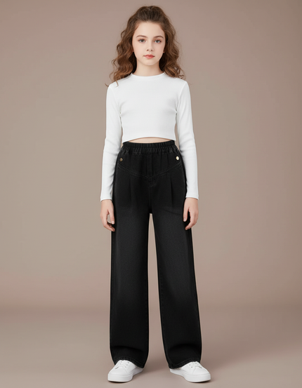 Pantalon À Pince Noir Ample Denim Enfant Décontracté - Jean