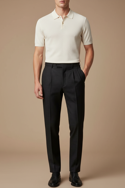 Pantalon Tailleur À Pince - Gris Laine