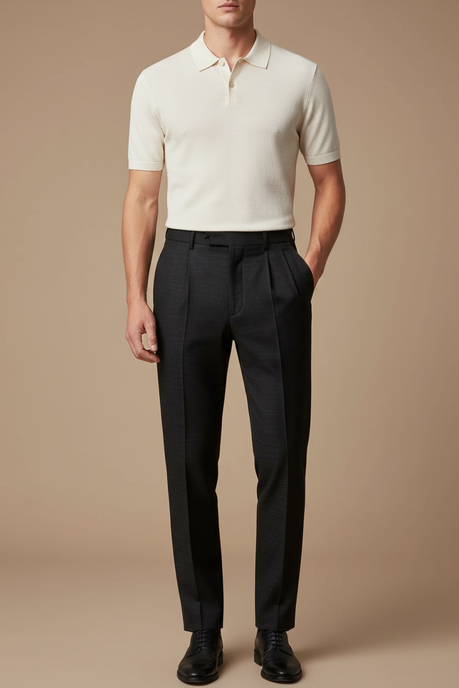 Pantalon Tailleur À Pince - Gris Laine