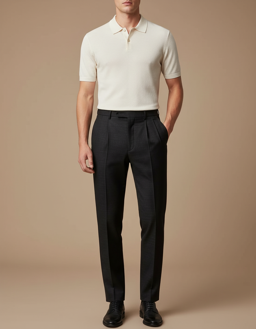 Pantalon Tailleur À Pince - Gris Laine