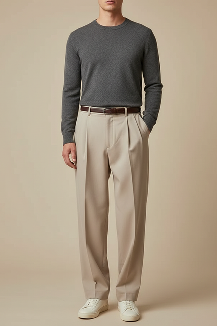 Pantalon À Pince Homme Beige - Gabardine