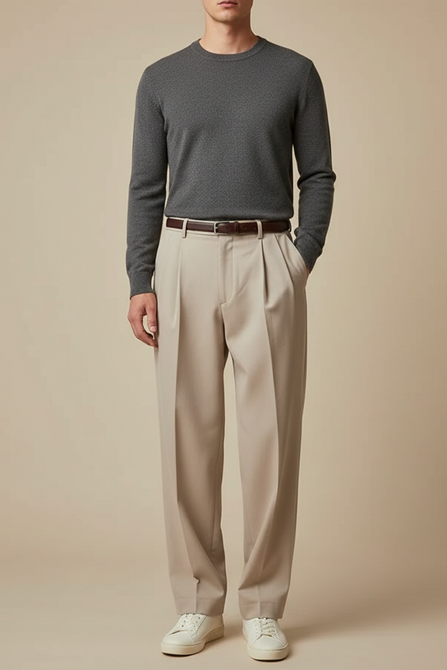 Pantalon À Pince Homme Beige - Gabardine