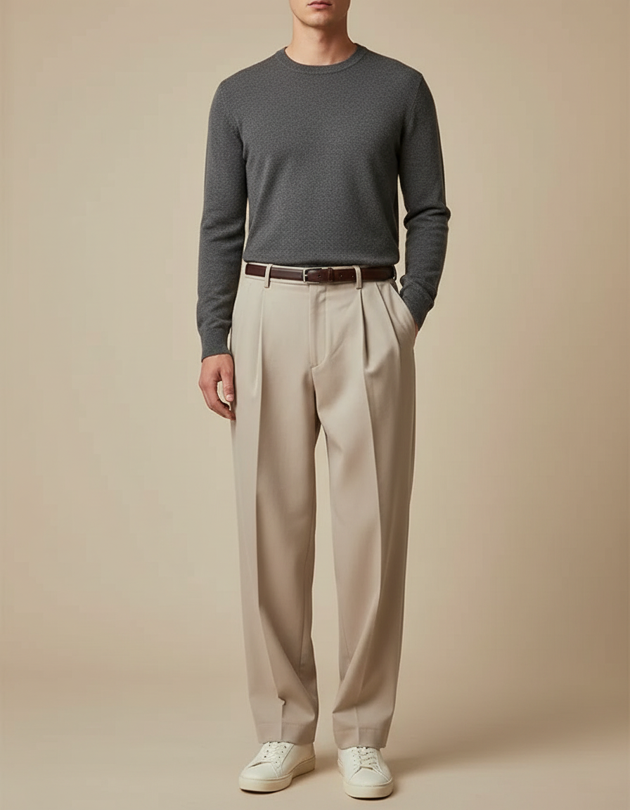 Pantalon À Pince Homme Beige - Gabardine