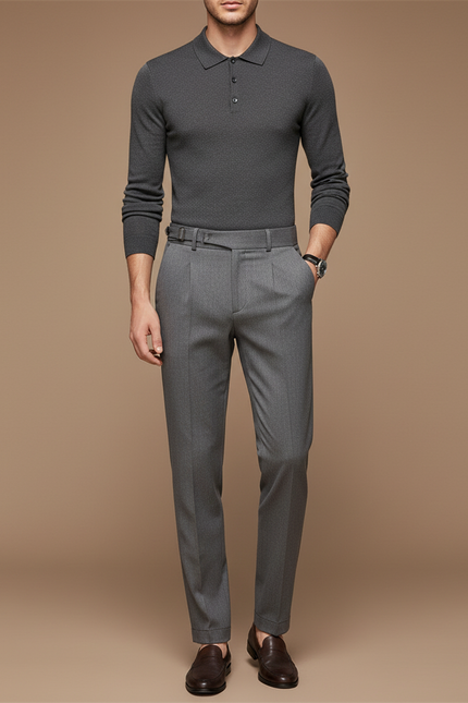 Pantalon À Pince Gris Élégant Droit Homme - Gabardine